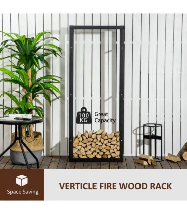 Metal Firewood Log Holder Rack Black 150H x 60W x 25Dcm 100kg Solid Base Stable