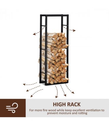 Metal Firewood Log Holder Rack Black 150H x 60W x 25Dcm 100kg Solid Base Stable