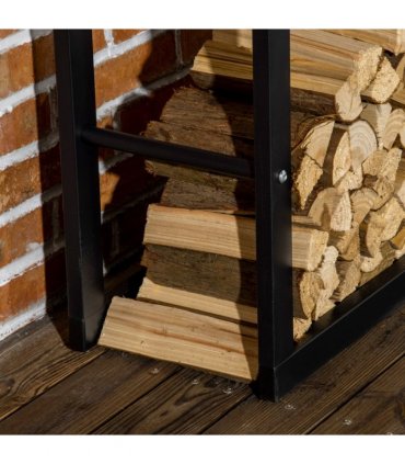 Metal Firewood Log Holder Rack Black 150H x 60W x 25Dcm 100kg Solid Base Stable