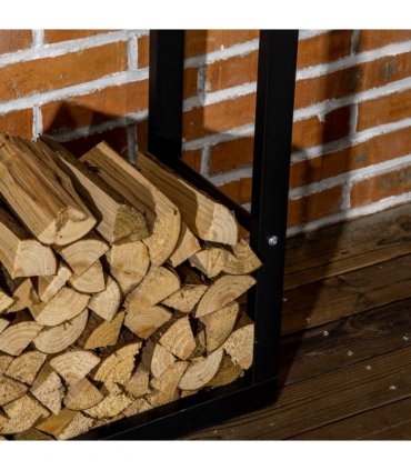 Metal Firewood Log Holder Rack Black 150H x 60W x 25Dcm 100kg Solid Base Stable