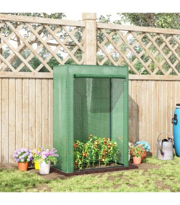 Greenhouse PE Cover 100x50x150cm Green Steel Plastic Zipped Roll-up Door