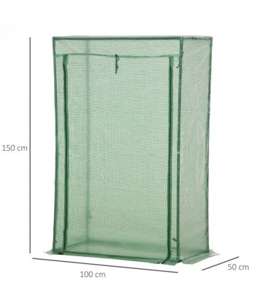 Greenhouse PE Cover 100x50x150cm Green Steel Plastic Zipped Roll-up Door