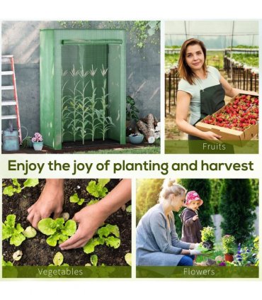 Greenhouse PE Cover 100x50x150cm Green Steel Plastic Zipped Roll-up Door