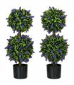 HOMCOM Set of 2 Potted Artificial Plants Ball Tree with Lavender Flowers, 70cm