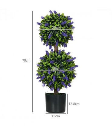 HOMCOM Set of 2 Potted Artificial Plants Ball Tree with Lavender Flowers, 70cm