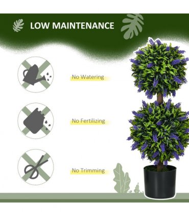 HOMCOM Set of 2 Potted Artificial Plants Ball Tree with Lavender Flowers, 70cm