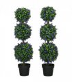 HOMCOM Set of 2 Potted Artificial Plants Ball Tree with Lavender Flowers, 110cm