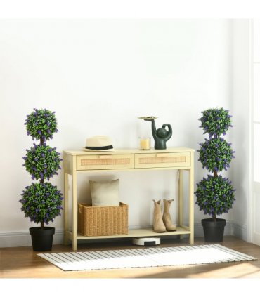 HOMCOM Set of 2 Potted Artificial Plants Ball Tree with Lavender Flowers, 110cm