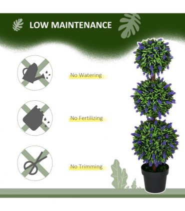 HOMCOM Set of 2 Potted Artificial Plants Ball Tree with Lavender Flowers, 110cm