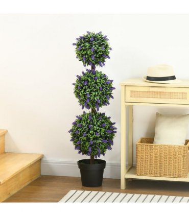 HOMCOM Set of 2 Potted Artificial Plants Ball Tree with Lavender Flowers, 110cm
