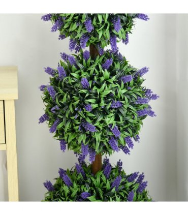 HOMCOM Set of 2 Potted Artificial Plants Ball Tree with Lavender Flowers, 110cm