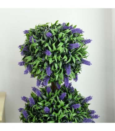 HOMCOM Set of 2 Potted Artificial Plants Ball Tree with Lavender Flowers, 110cm