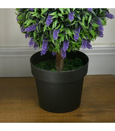 HOMCOM Set of 2 Potted Artificial Plants Ball Tree with Lavender Flowers, 110cm
