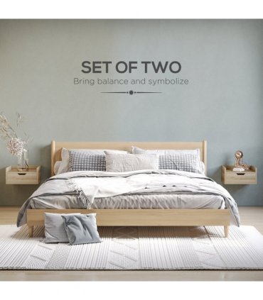 HOMCOM Floating Nightstand Set of 2, Wall Mounted Bedside Table with Drawer