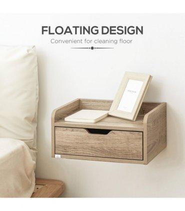 HOMCOM Floating Nightstand Set of 2, Wall Mounted Bedside Table with Drawer