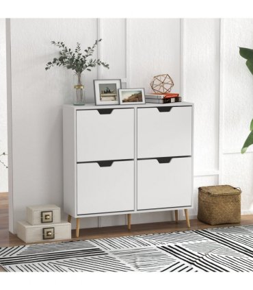 HOMCOM Shoe Storage Cabinet with 4 Flip Drawers for 16 Pairs of Shoes, White