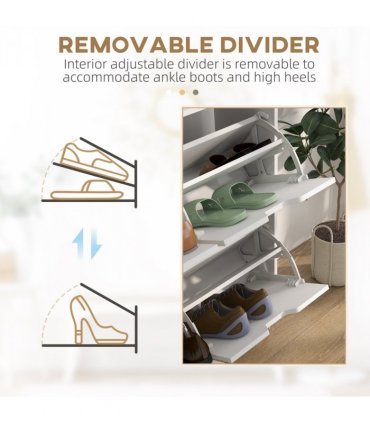 HOMCOM Shoe Storage Cabinet with 4 Flip Drawers for 16 Pairs of Shoes, White