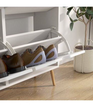 HOMCOM Shoe Storage Cabinet with 4 Flip Drawers for 16 Pairs of Shoes, White