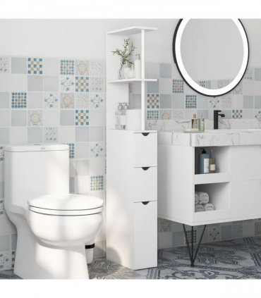 HOMCOM Tall Bathroom Cabinet, Bathroom Storage Cabinet W/ Shelf, Drawers White