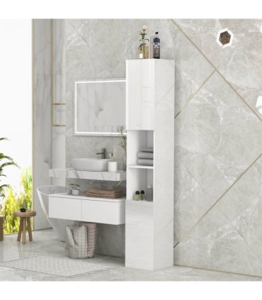 kleankin High Gloss Bathroom Floor Cabinet Storage Cupboard with Doors