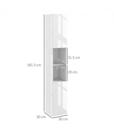 kleankin High Gloss Bathroom Floor Cabinet Storage Cupboard with Doors