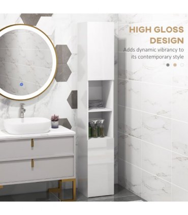 kleankin High Gloss Bathroom Floor Cabinet Storage Cupboard with Doors