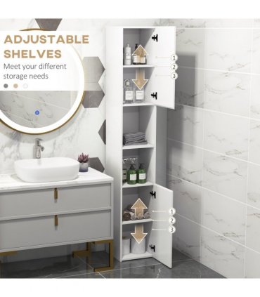 kleankin High Gloss Bathroom Floor Cabinet Storage Cupboard with Doors