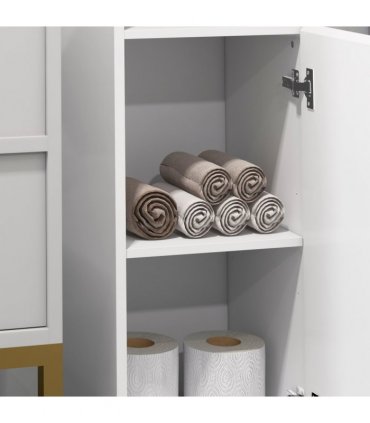 kleankin High Gloss Bathroom Floor Cabinet Storage Cupboard with Doors