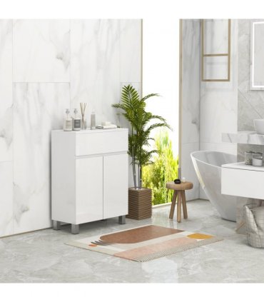 kleankin High Gloss Bathroom Floor Cabinet Storage Cupboard with Drawer