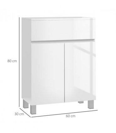 kleankin High Gloss Bathroom Floor Cabinet Storage Cupboard with Drawer