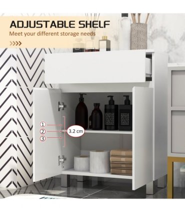 kleankin High Gloss Bathroom Floor Cabinet Storage Cupboard with Drawer