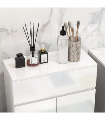 kleankin High Gloss Bathroom Floor Cabinet Storage Cupboard with Drawer