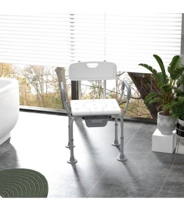 HOMCOM 3-in-1 Shower Chair Adjustable Bedside Commode Raised Toilet Seat White