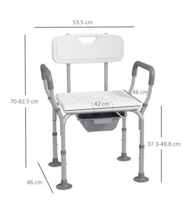 HOMCOM 3-in-1 Shower Chair Adjustable Bedside Commode Raised Toilet Seat White