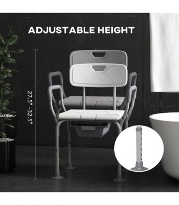 HOMCOM 3-in-1 Shower Chair Adjustable Bedside Commode Raised Toilet Seat White