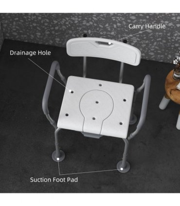 HOMCOM 3-in-1 Shower Chair Adjustable Bedside Commode Raised Toilet Seat White