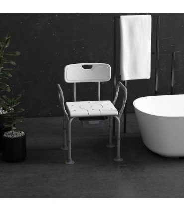 HOMCOM 3-in-1 Shower Chair Adjustable Bedside Commode Raised Toilet Seat White