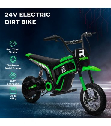 HOMCOM 24V Kids Electric Motorbike with Twist Grip Throttle, Music, Horn - Green