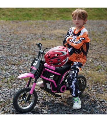 HOMCOM 24V Kids Electric Motorbike with Twist Grip Throttle, Music, Horn - Pink