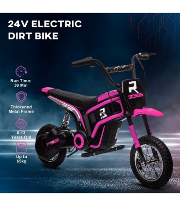 HOMCOM 24V Kids Electric Motorbike with Twist Grip Throttle, Music, Horn - Pink