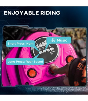 HOMCOM 24V Kids Electric Motorbike with Twist Grip Throttle, Music, Horn - Pink