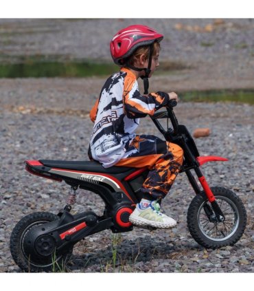 HOMCOM 24V Kids Electric Motorbike with Twist Grip Throttle, Music, Horn - Red