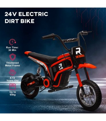 HOMCOM 24V Kids Electric Motorbike with Twist Grip Throttle, Music, Horn - Red