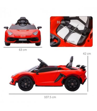 HOMCOM Lamborghini Aventador Licensed 12V Kids Electric Ride On Car - Red