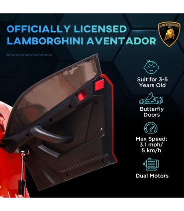 HOMCOM Lamborghini Aventador Licensed 12V Kids Electric Ride On Car - Red