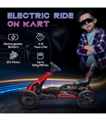 HOMCOM 12V Electric Go Kart with Forward Reversing 2 Speeds for 3-8 Yrs - Red