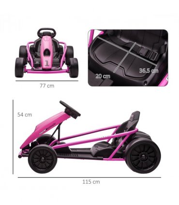 Go Kart Pink 115L x 77W x 54H cm Electric Drift with Music, Horn, Slow Start