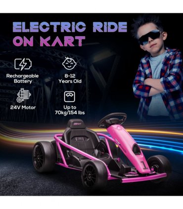 Go Kart Pink 115L x 77W x 54H cm Electric Drift with Music, Horn, Slow Start