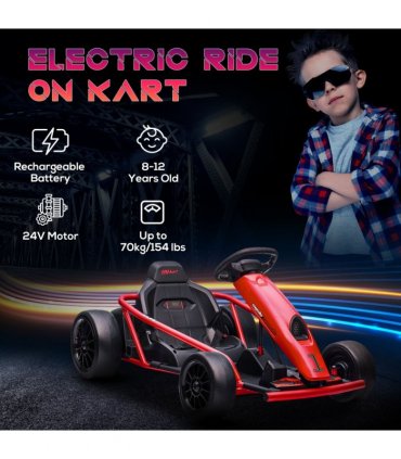 HOMCOM 24V Electric Go Kart for Kids with Music, Horn Honking, Slow Start