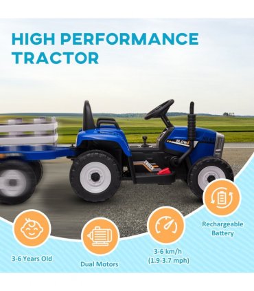 Ride-on Tractor Blue PP Metal 136.5L x 50W x 52.5H cm Detachable Trailer